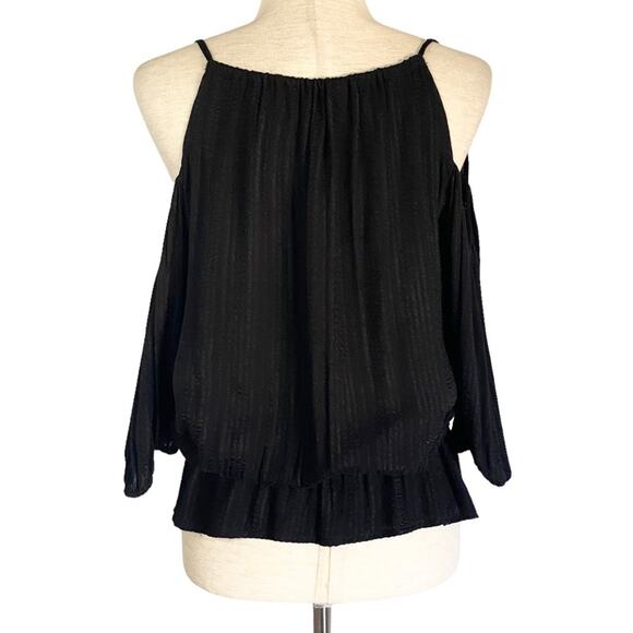 GUESS Black Cold Shoulder Peplum Blouse Size Small Business Casual Shabby Chic - Picture 9 of 12